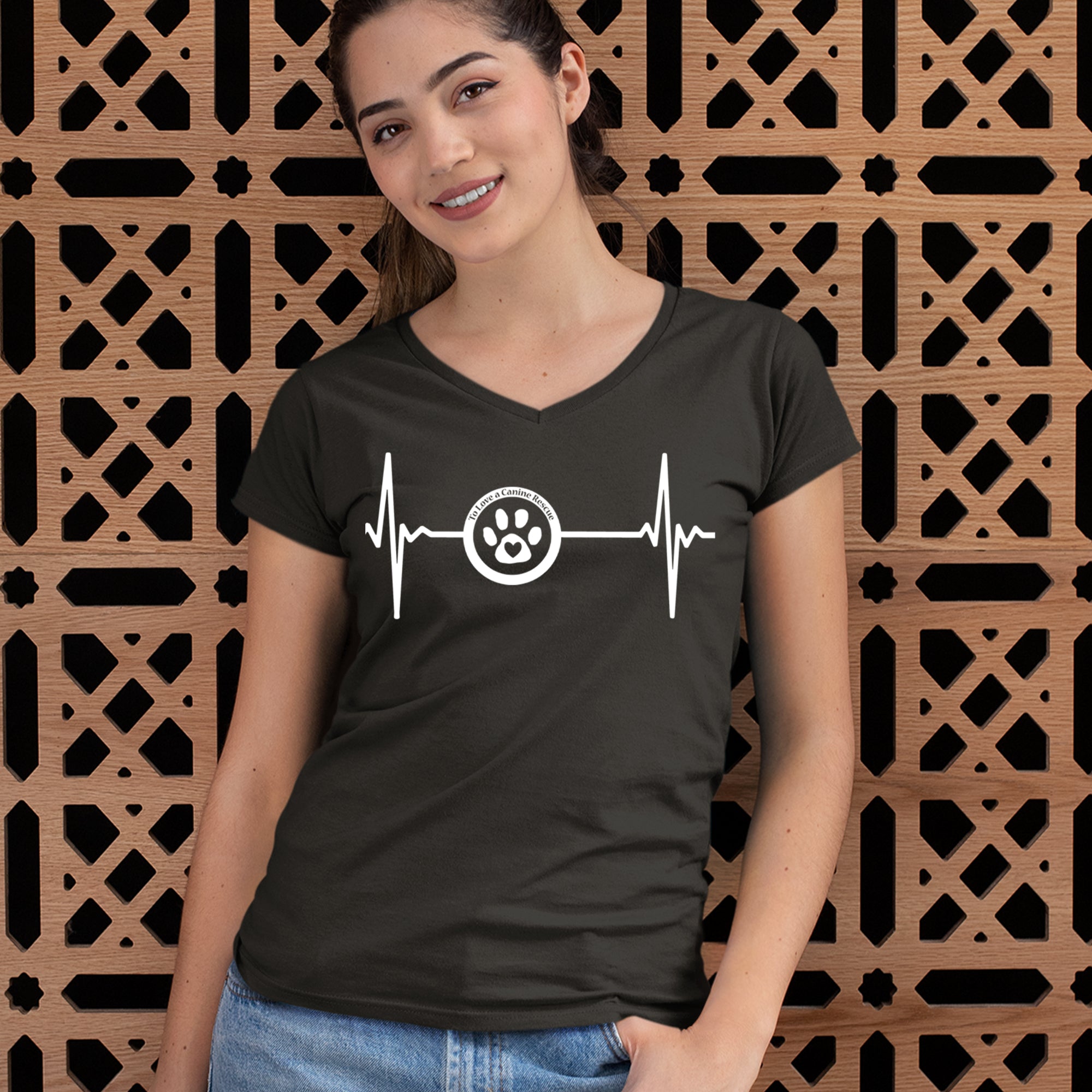 TLC Rescue Heartbeat Ladies V-Neck T-shirt 
