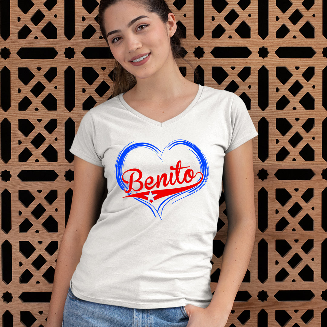 Benito Heart Puerto Rico Ladies V-Neck T-shirt 
