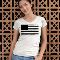 Redacted American Flag Ladies V-Neck T-shirt 