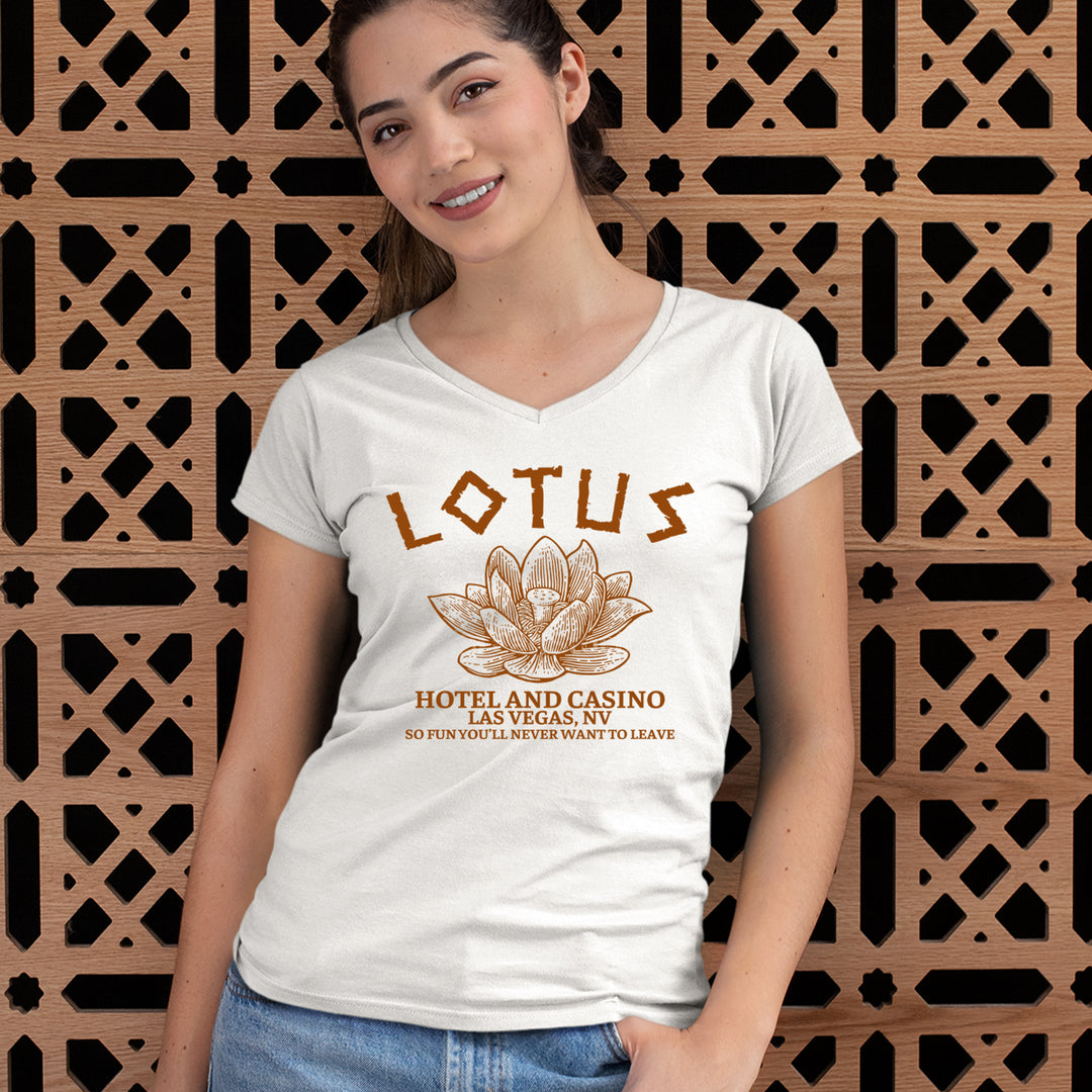 Lotus Hotel and Casino Ladies V-Neck T-shirt 