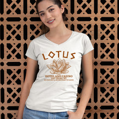 Lotus Hotel and Casino Ladies V-Neck T-shirt 