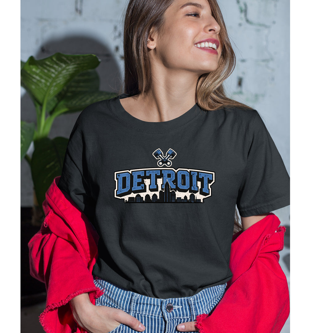 Detroit Motor City Retro Piston Womens T-shirt 