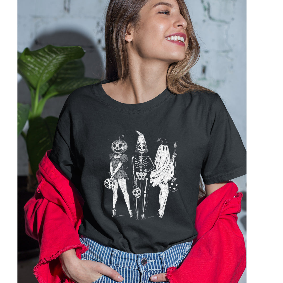 Vintage Spooky Squad Pinup Halloween Design Womens T-shirt