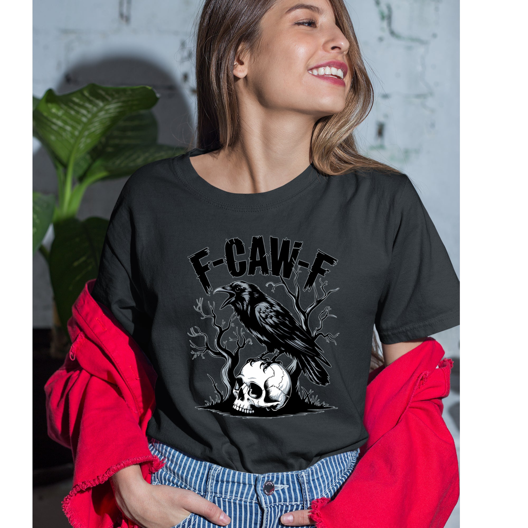 F-Caw-F Crow On Skull F-ck Off Gothic Womens T-shirt 