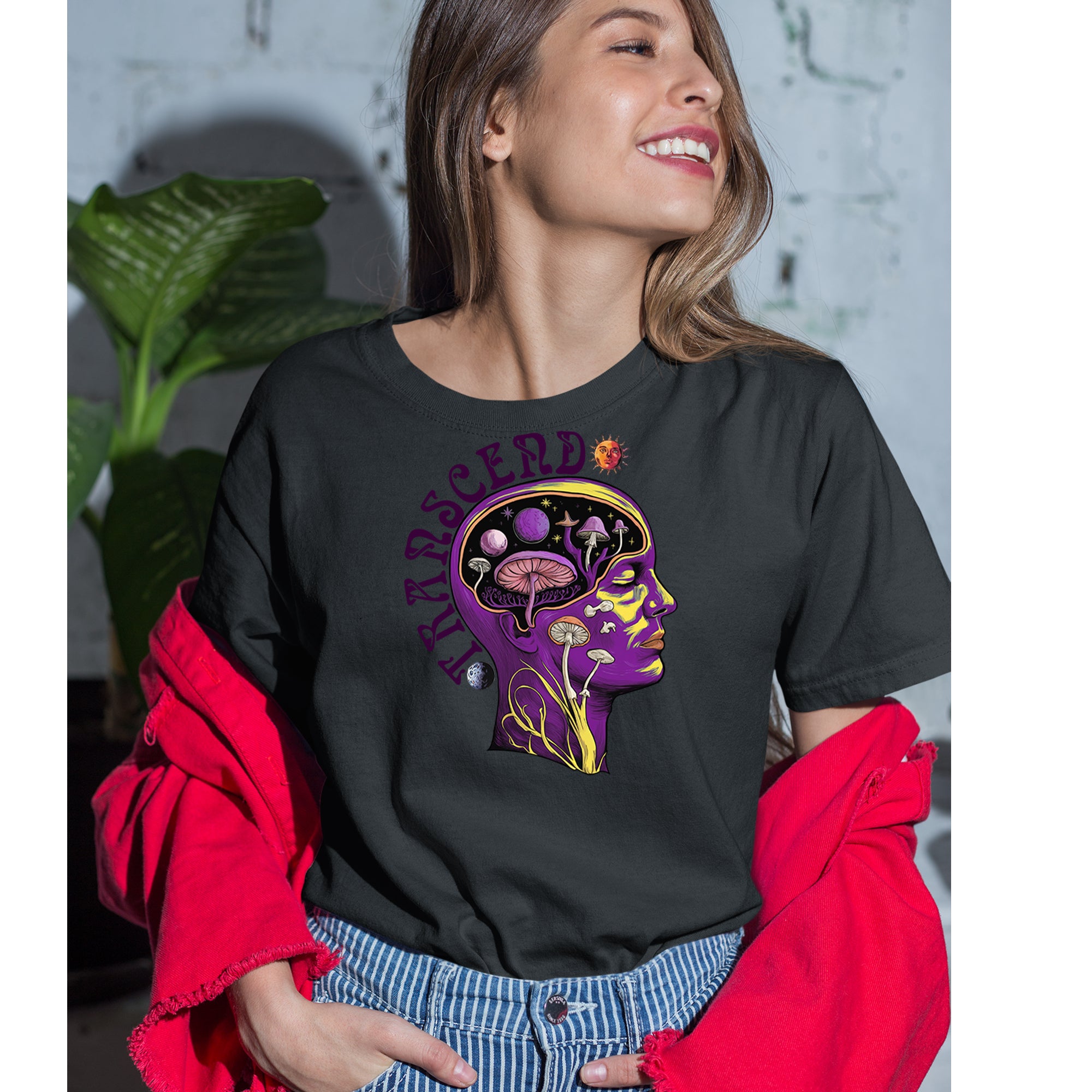 Psychedelic Cosmic Mushroom Head Womens T-shirt 