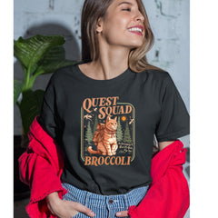 Quest Squad Broccoli Cat Fantasy Reader  Womens T-shirt 