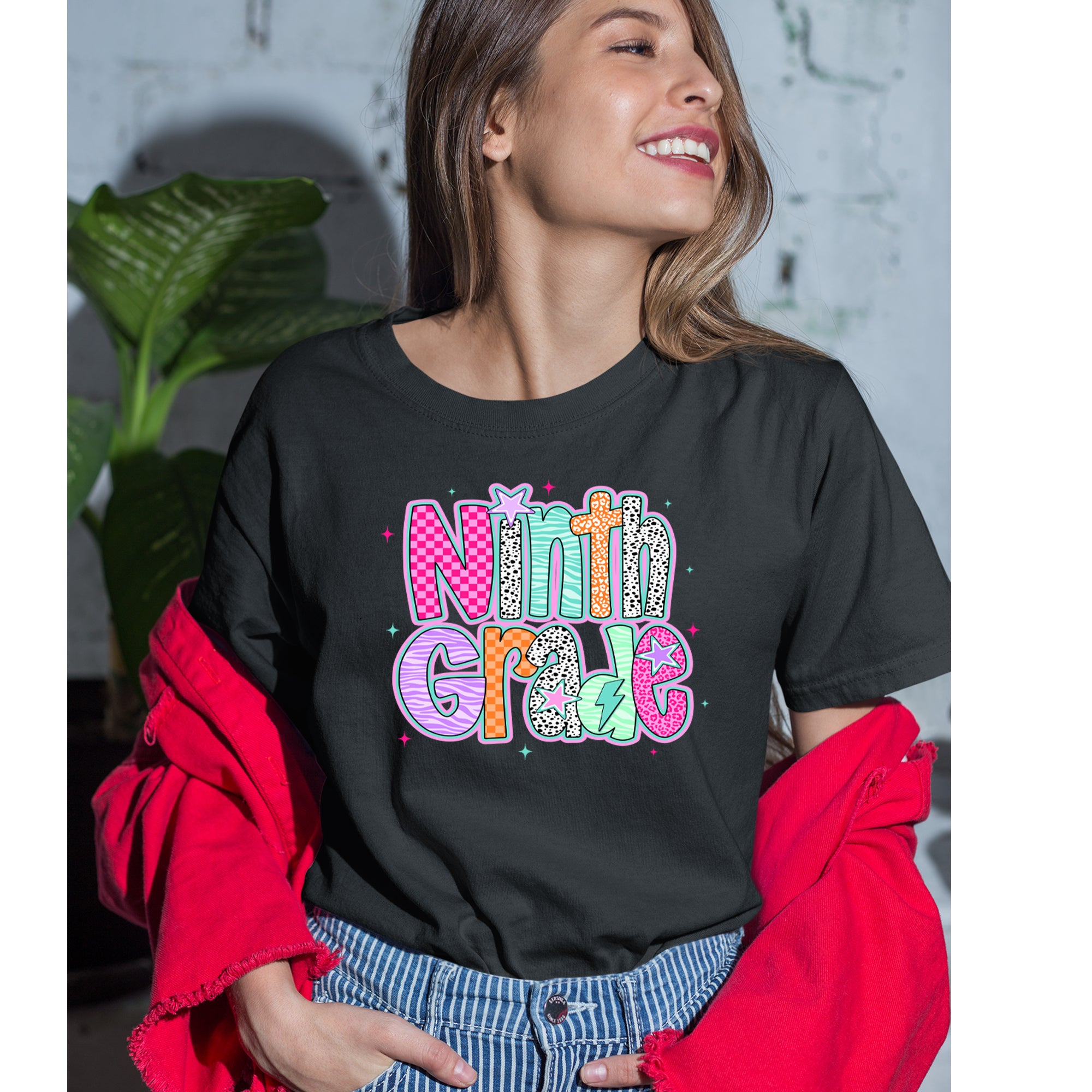 Ninth Grade Freshman Vibes Colorful Back to School Womens T-shirt 
