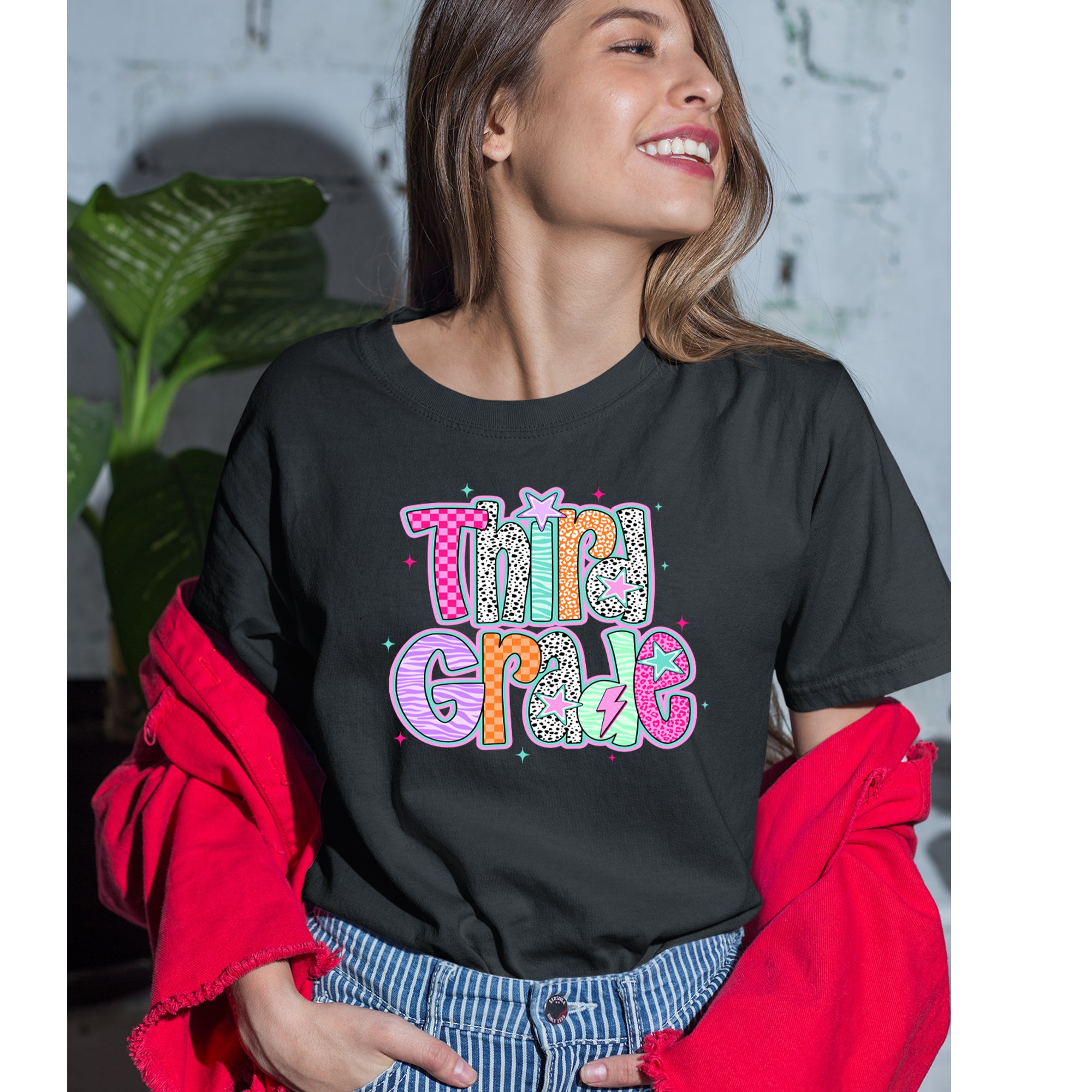 Third Grade Thunder Colorful Back to School Womens T-shirt 