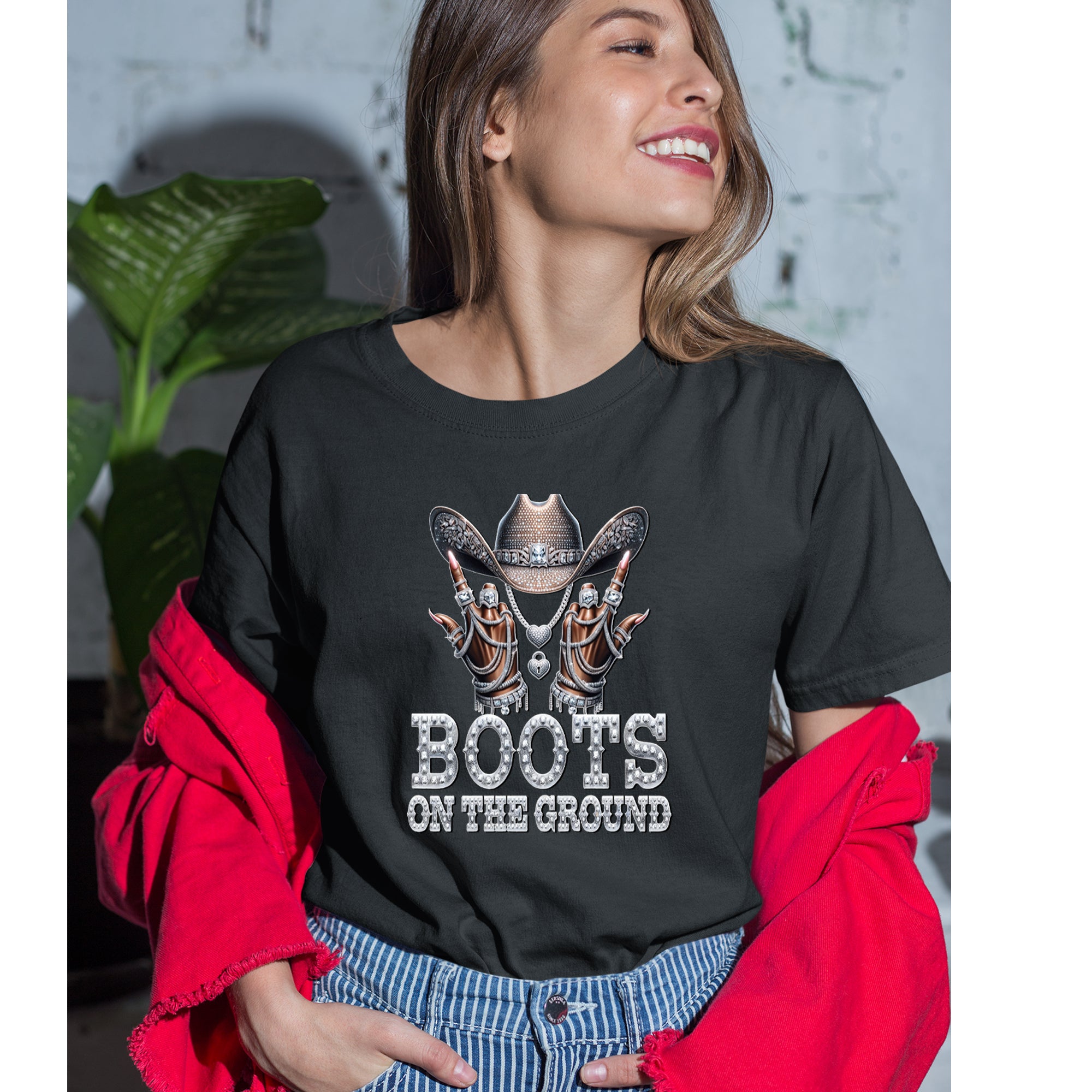 Boots On The Ground Bling Womens T-shirt 