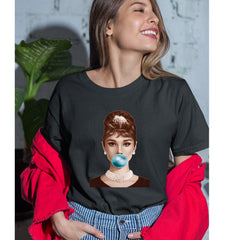 Audrey Hepburn Chewing Bubble Gum American Icon Womens T-shirt 