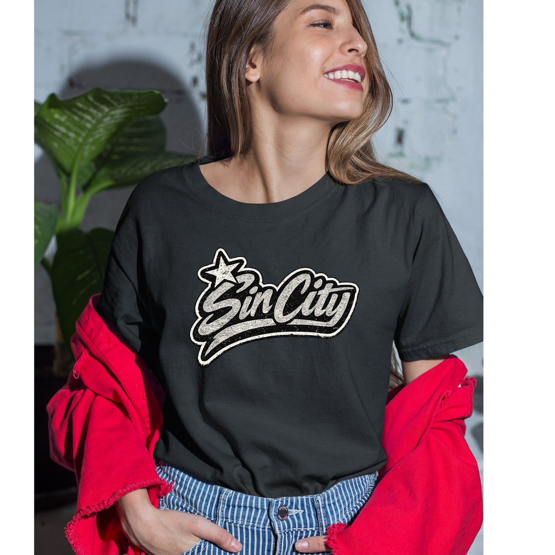 Sin City Vegas Retro Vintage graphic on Women's Heavyweight Cotton T-Shirt alternate view 2
