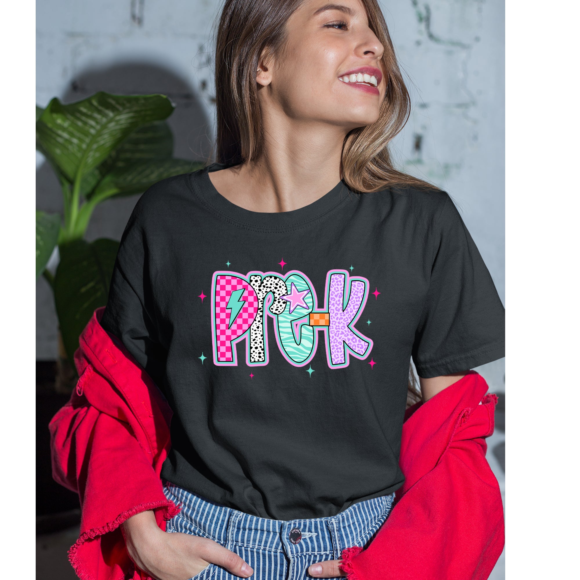 Pre-K Party Time Colorful Back to School Womens T-shirt 