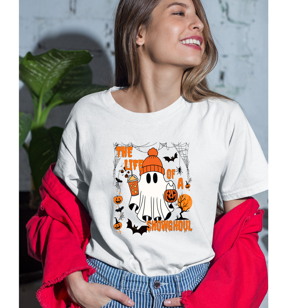 Life of a Showghoul Halloween Showgirl Vibes Womens T-shirt