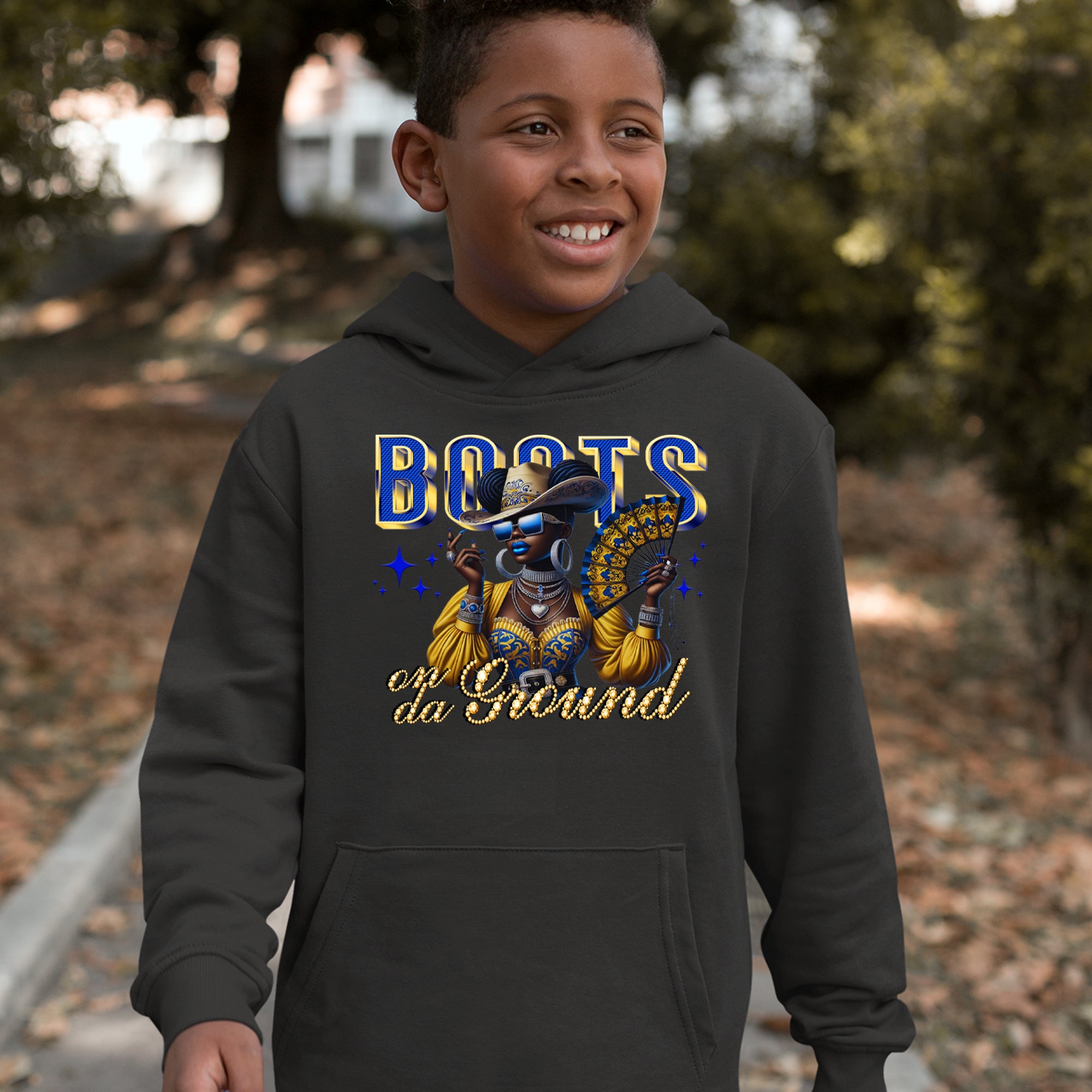 Boots On Da Ground Folding Fan Youth-Sized Hoodie 