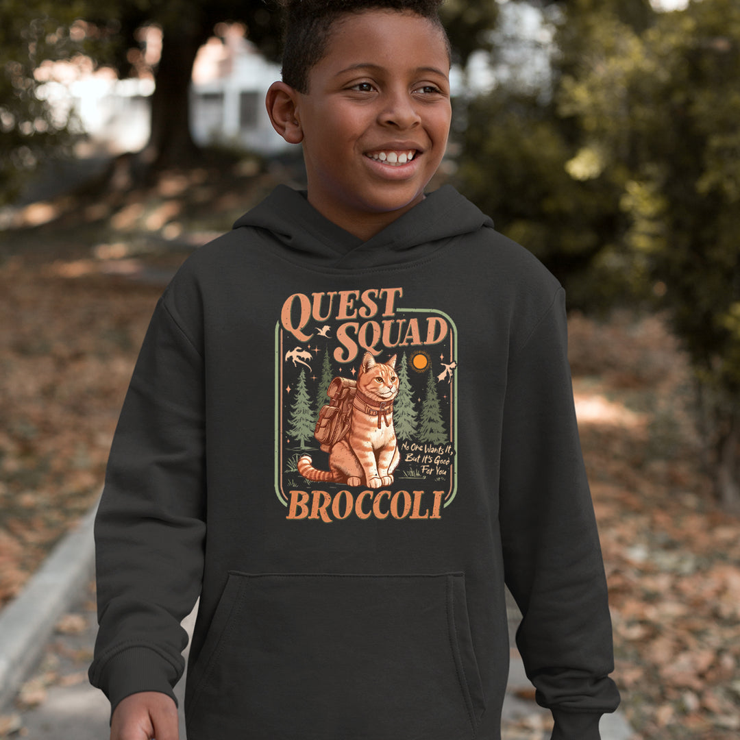 Quest Squad Broccoli Cat Fantasy Reader  Youth-Sized Hoodie 