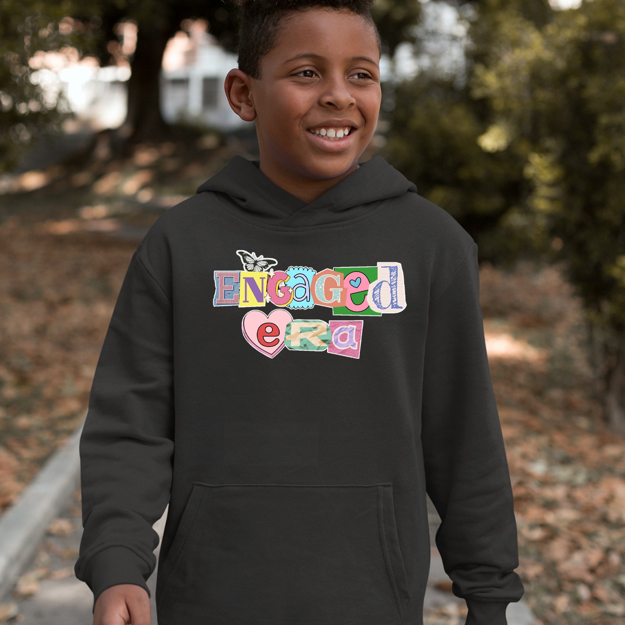 Engaged Era Aesthetic Retro Collage Design Youth-Sized Hoodie 
