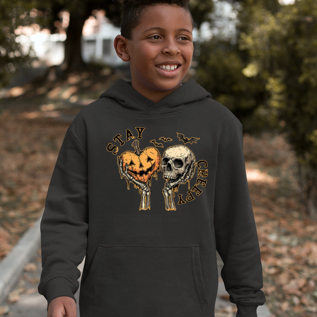 Stay Creepy Skull and Pumpkin Halloween Youth-Sized Hoodie 