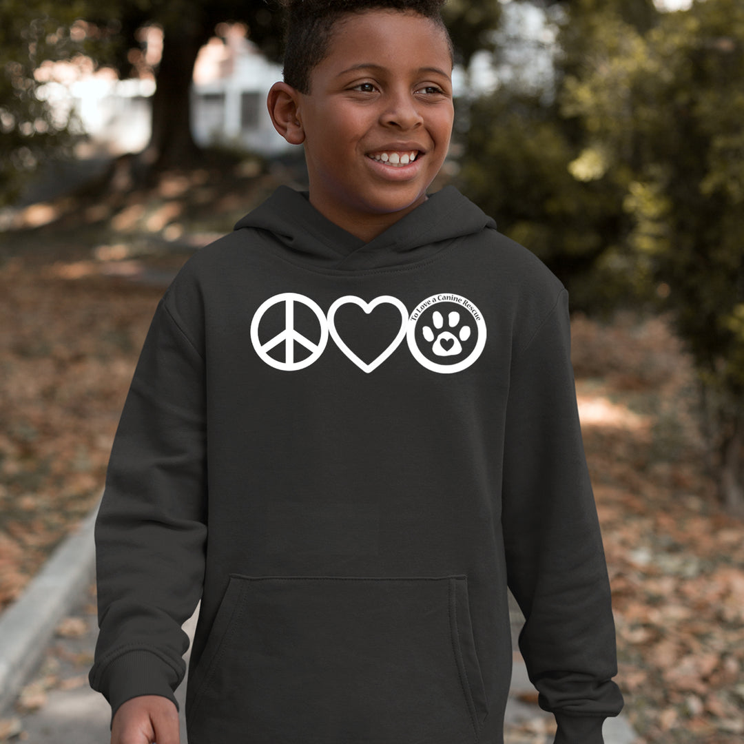 Peace, Love and TLC Dog Rescue Youth-Sized Hoodie 