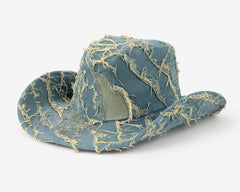 Denim Cowboy Hat, Frayed Rodeo Cowgirl Hat, Country Music Merch, Western Concert Outfit, Summer Style, Festival Accessories, Denim On Denim