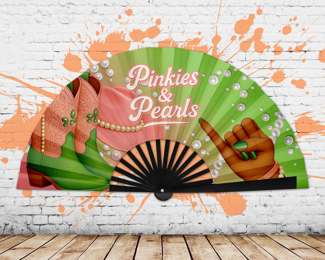 Pinkies and Pearls Folding Fan, HBCU Clack Fan, Large Sorority Fan, Snapping Fan, Concert Hand Fan, Line Dancing Fan,Graduation Gift For AKA