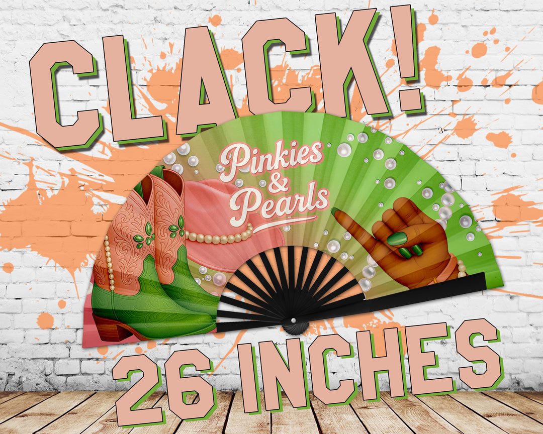 Pinkies and Pearls Folding Fan, HBCU Clack Fan, Large Sorority Fan, Snapping Fan, Concert Hand Fan, Line Dancing Fan,Graduation Gift For AKA
