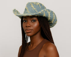 Denim Cowboy Hat, Frayed Rodeo Cowgirl Hat, Country Music Merch, Western Concert Outfit, Summer Style, Festival Accessories, Denim On Denim