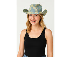 Denim Cowboy Hat, Frayed Rodeo Cowgirl Hat, Country Music Merch, Western Concert Outfit, Summer Style, Festival Accessories, Denim On Denim