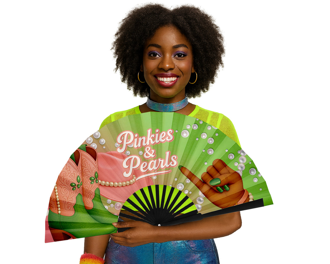 Pinkies and Pearls Folding Fan, HBCU Clack Fan, Large Sorority Fan, Snapping Fan, Concert Hand Fan, Line Dancing Fan,Graduation Gift For AKA