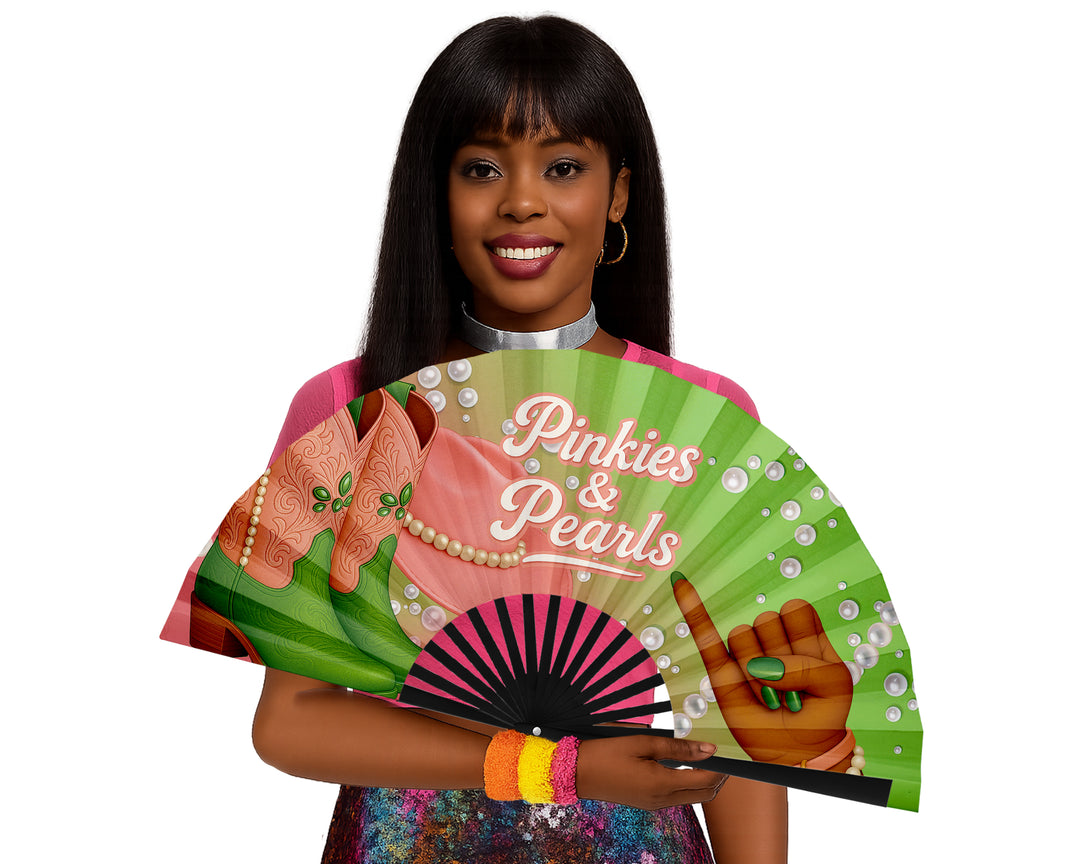 Pinkies and Pearls Folding Fan, HBCU Clack Fan, Large Sorority Fan, Snapping Fan, Concert Hand Fan, Line Dancing Fan,Graduation Gift For AKA