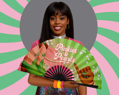 Pinkies and Pearls Folding Fan, HBCU Clack Fan, Large Sorority Fan, Snapping Fan, Concert Hand Fan, Line Dancing Fan,Graduation Gift For AKA