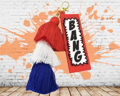 BANG Keychain, Cowboy Keychain With Tassels, Couture Pop Art Charm, Country Rodeo Keychain, Western Accessories, Rodeo Chitlin Circuit Fit