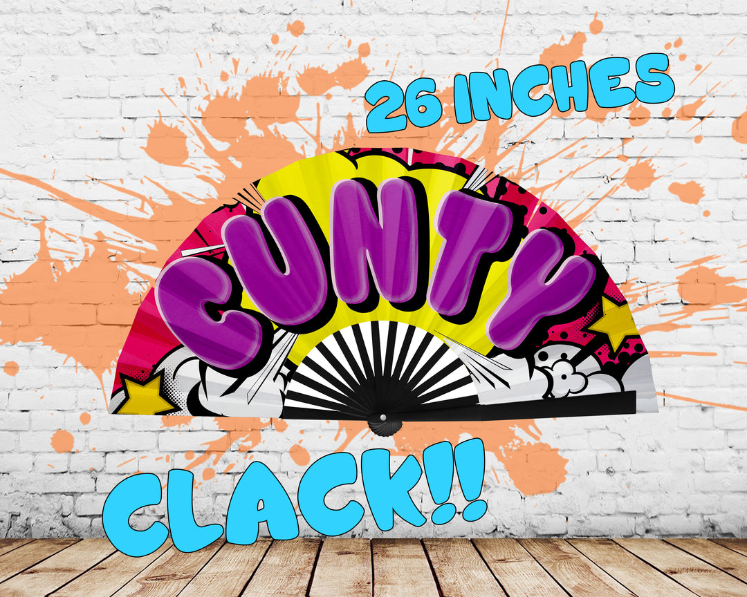 Drag Queen Clack Fan, Cunty Fan, Pride Hand Fan, Fancy Fan, Line Dancing Folding Fan, Rave Fan - Large 26 Inch Foldable Fan