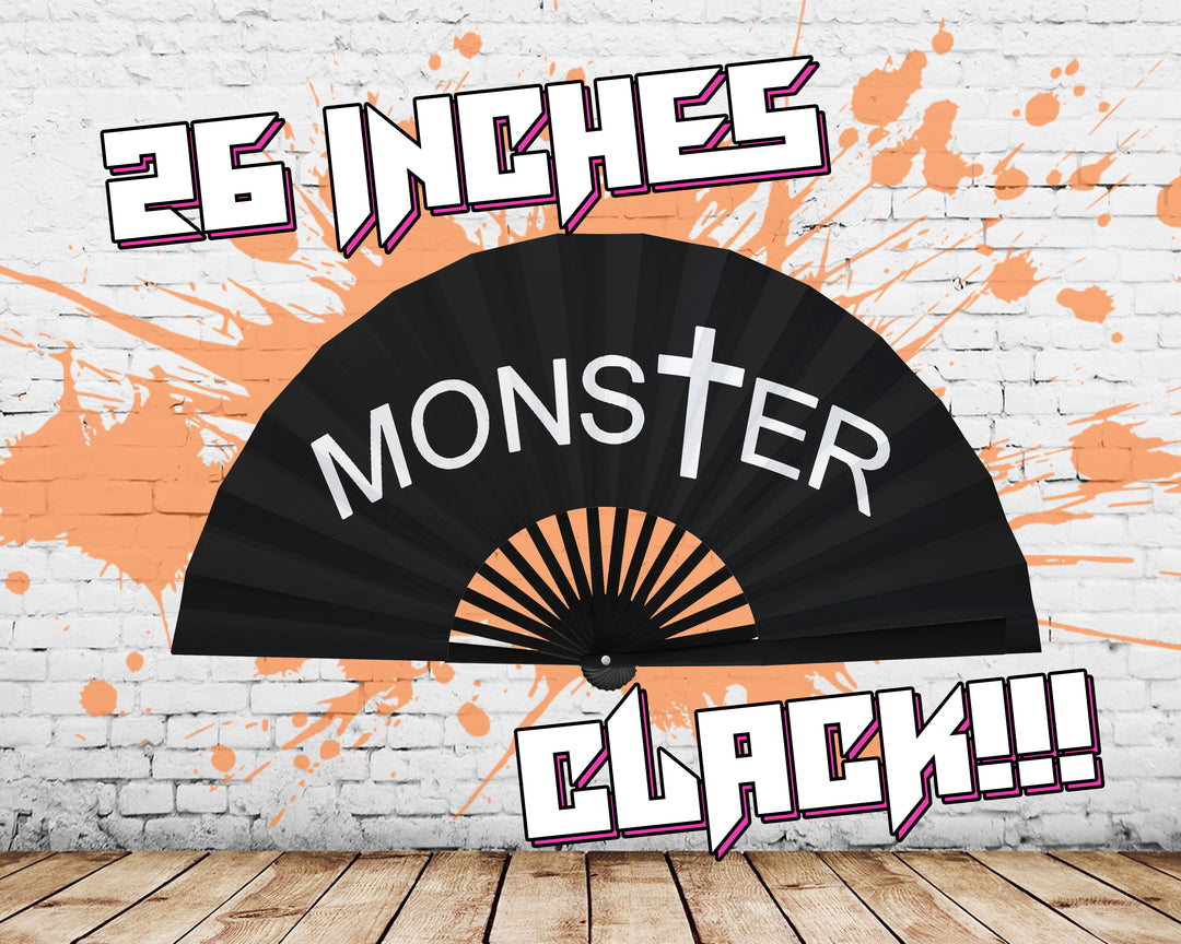 MonsTer Clack Fan, Drag Fan, Little Monster Fan, Concert Merch, Pop Music Hand Fan, Large Rave Fan, Festival Accessories -26 Inches