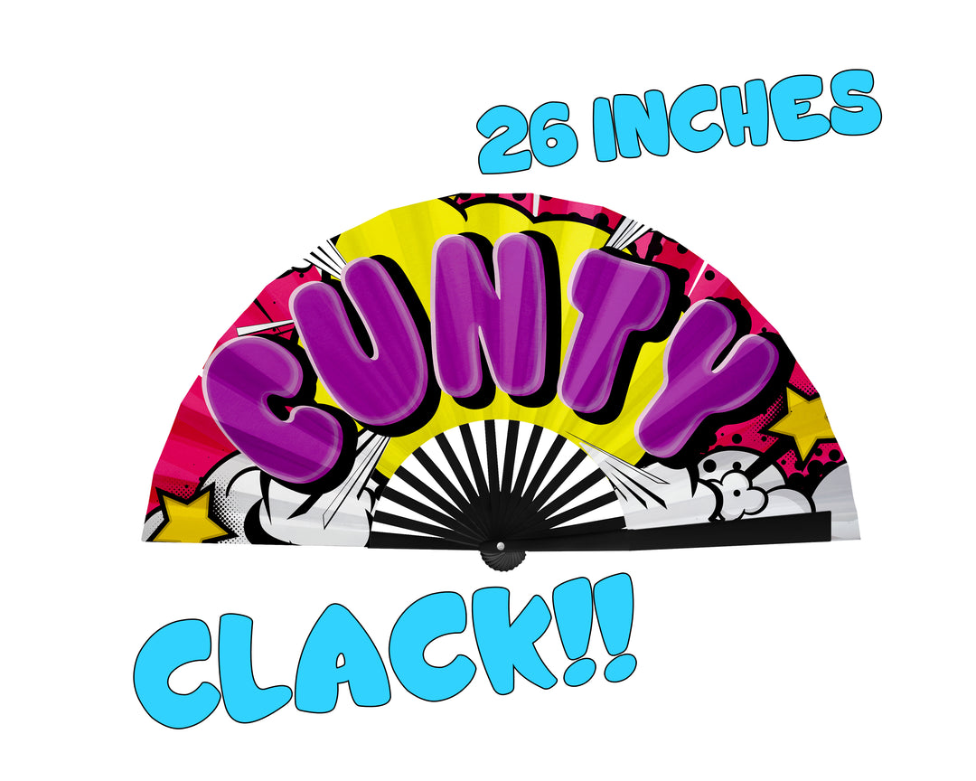 Drag Queen Clack Fan, Cunty Fan, Pride Hand Fan, Fancy Fan, Line Dancing Folding Fan, Rave Fan - Large 26 Inch Foldable Fan