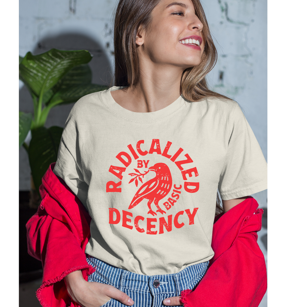 Radicalized by Basic Decency Dove Protest Statement Mens T-shirt 