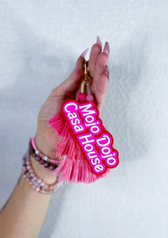 Mojo Dojo Casa House Keychain with Pink Tassles - Witty and Trendy Accessory for Home Office, Car, Dorm Decor, Perfect for Anime, Kawaii, and Pink Stuff Lovers