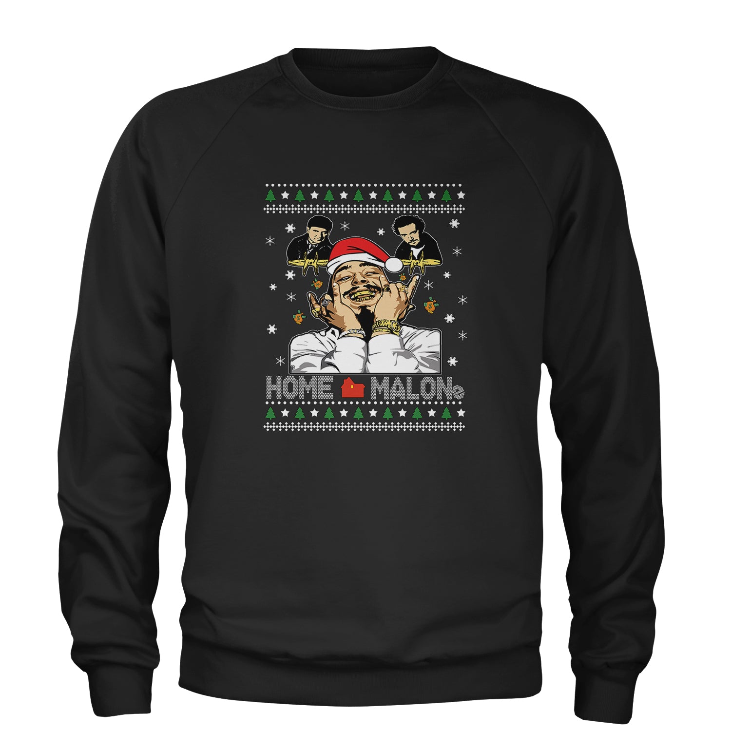 Home Malone Ugly Christmas Adult Crewneck Sweatshirt Charcoal Grey