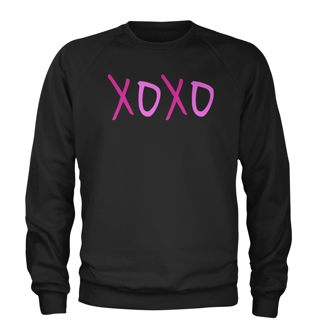 XOXO Pink Print Adult Crewneck Sweatshirt Black