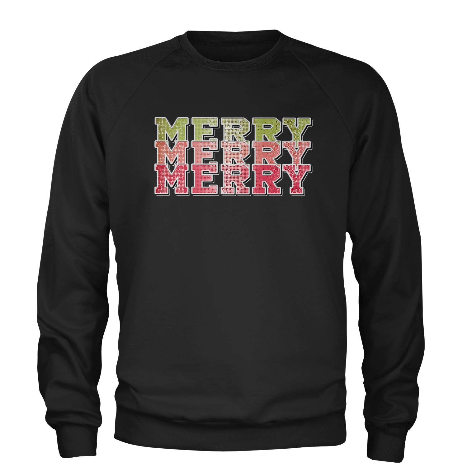 Merry Merry Merry Faux Sequins Adult Crewneck Sweatshirt Navy Blue