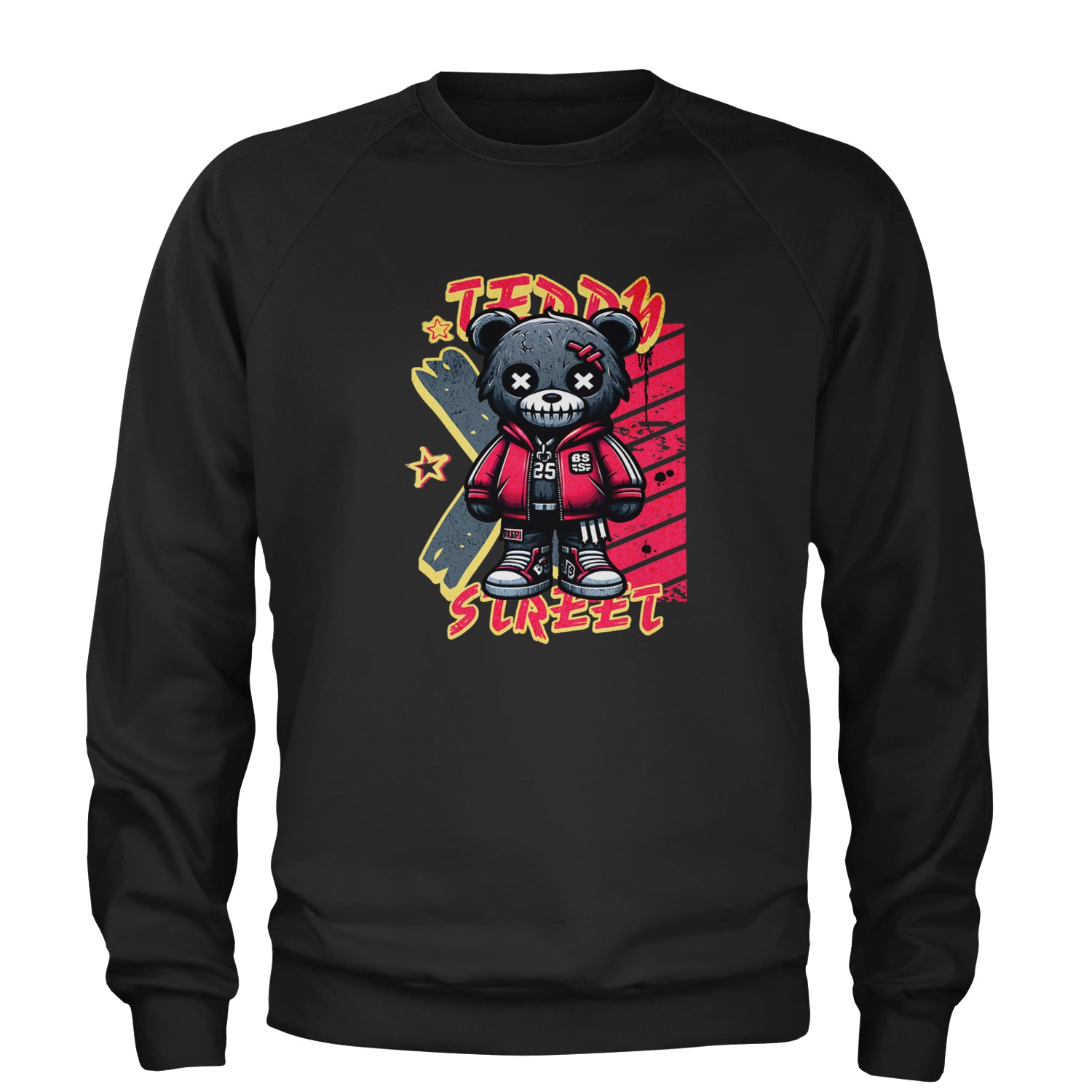 Teddy Attitude Urban Graffiti Bear Adult Crewneck Sweatshirt Black