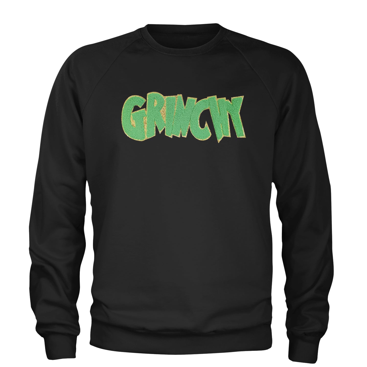 Green Gr-nchy Chenille Patch Adult Crewneck Sweatshirt Black