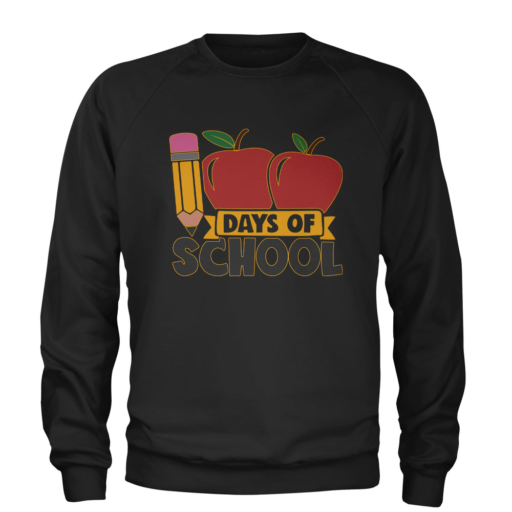 100 Days Of School Apple Pencil graphic on Unisex Heavyweight Fleece Crewneck Sweatshirt in Black
