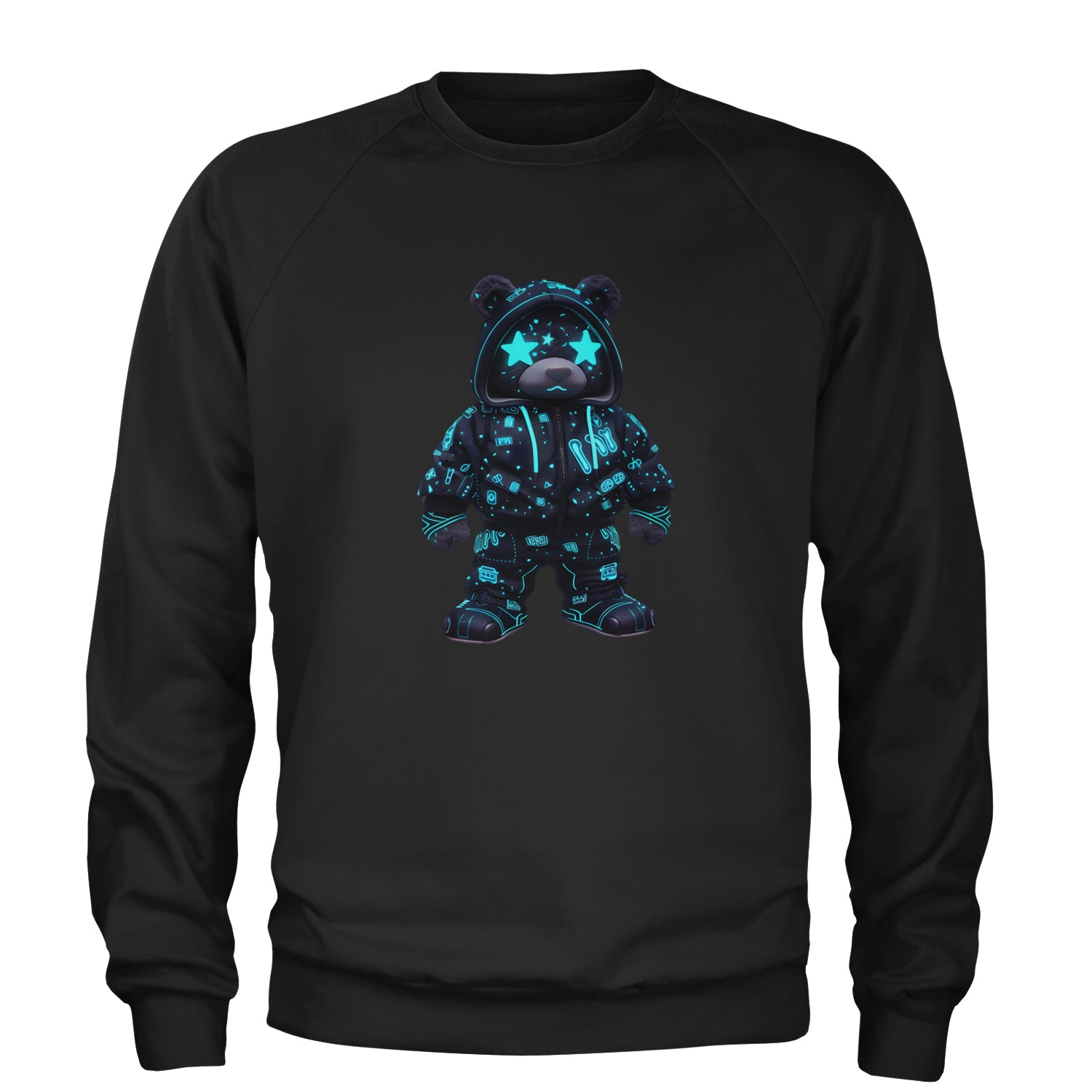 Starry Eyed Vaporwave Urban Graffiti Bear Adult Crewneck Sweatshirt Black