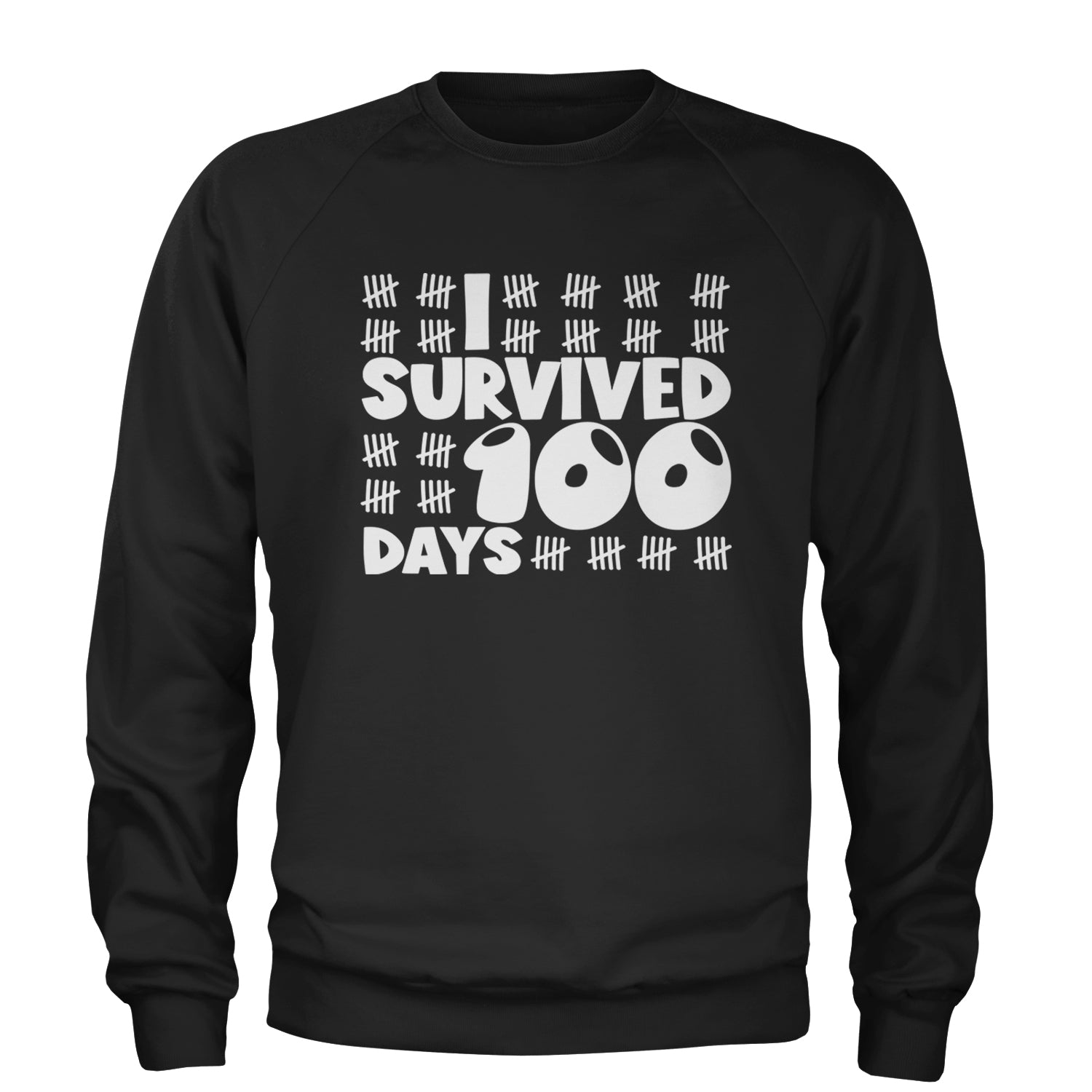 I Survived 100 Days Tally Marks Adult Crewneck Sweatshirt Black