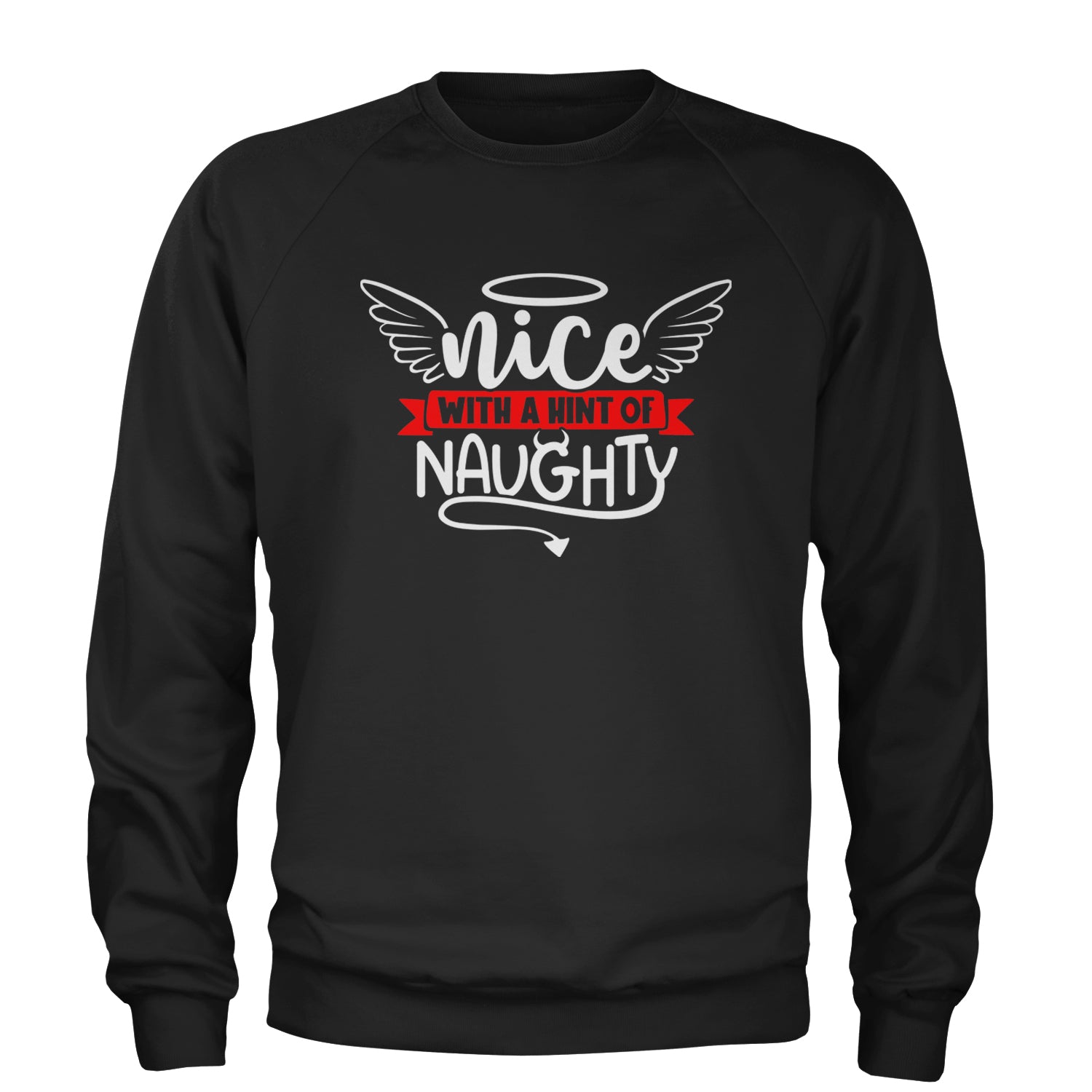 Nice with a Hint of Naughty Christmas Adult Crewneck Sweatshirt Black