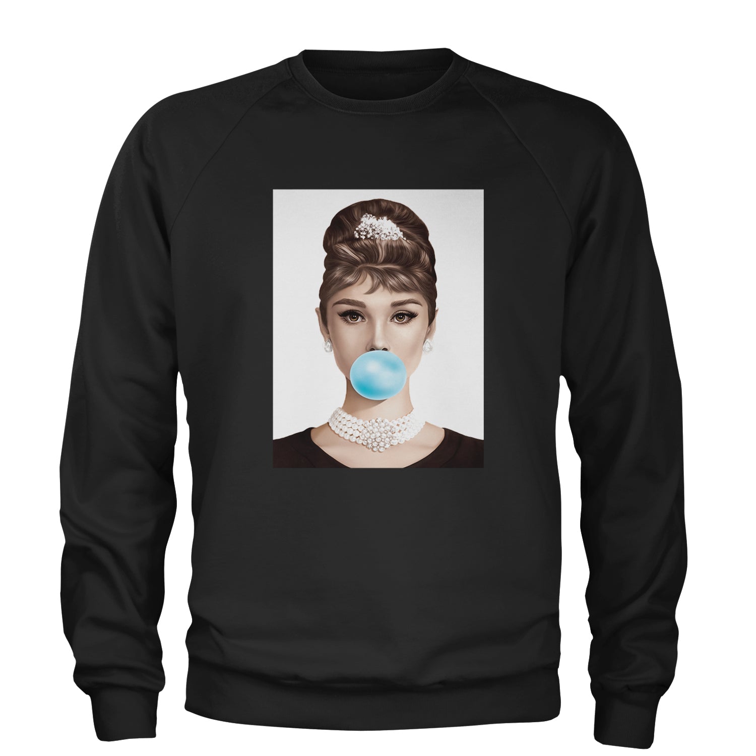 Audrey Hepburn Chewing Bubble Gum American Icon Adult Crewneck Sweatshirt Black