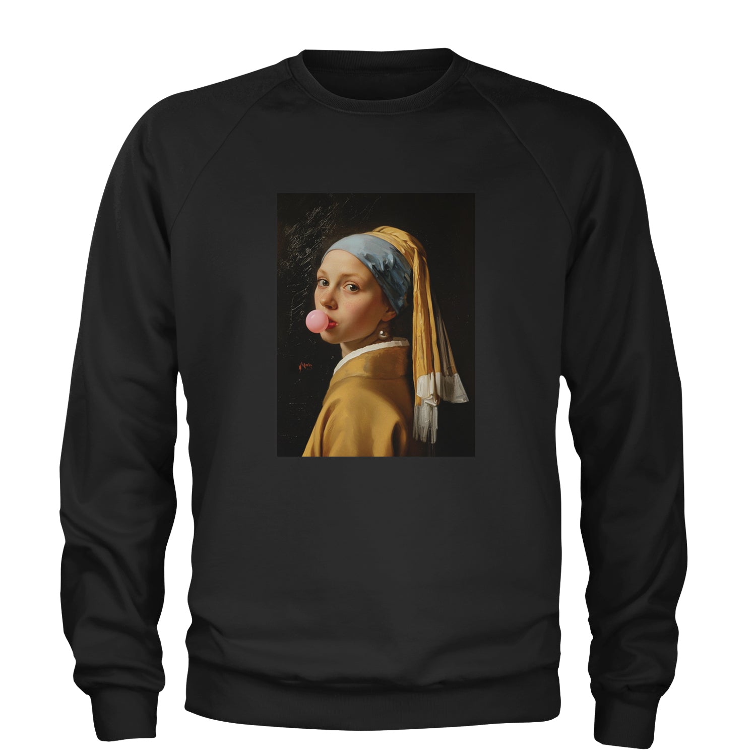 Girl with a Pearl Earring Bubble Gum Contemporary Art Adult Crewneck Sweatshirt Black