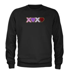 XOXO Chenille Patch Valentines Days Adult Crewneck Sweatshirt Black