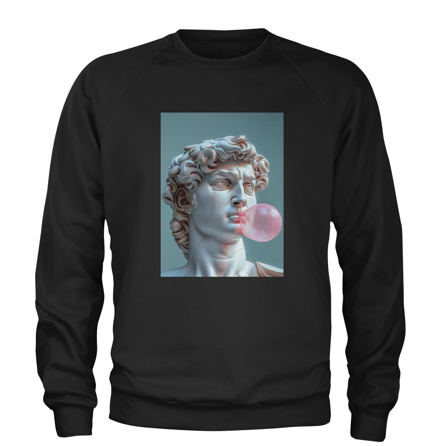 Michelangelo's David with Bubble Gum Contemporary Statue Art Adult Crewneck Sweatshirt Heather Grey