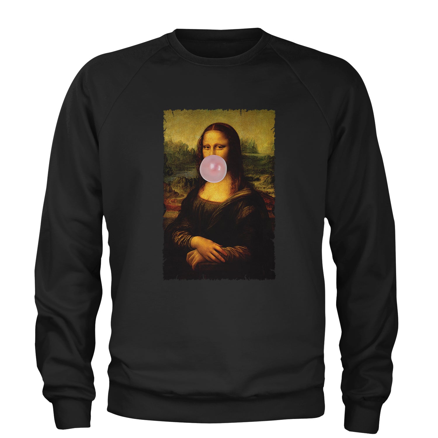 Mona Lisa Smile Pink Bubble Gum Da Vinci Icon Adult Crewneck Sweatshirt Black